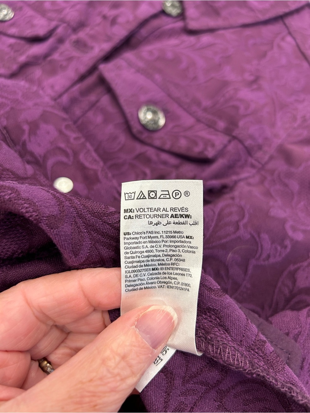 Chico's Deep Purple Textured Button-Front Jacket - Picture 6 of 8